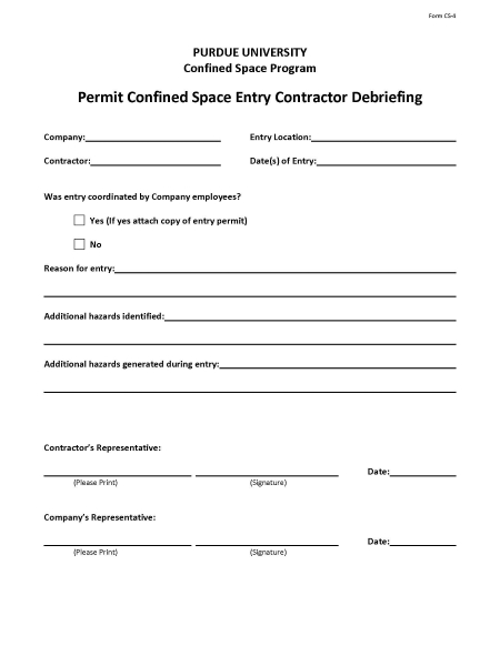 permit confined space entry contractor debriefing